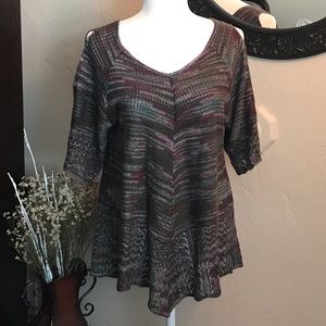 Multicolored Cold Shoulder Lightweight Sweater